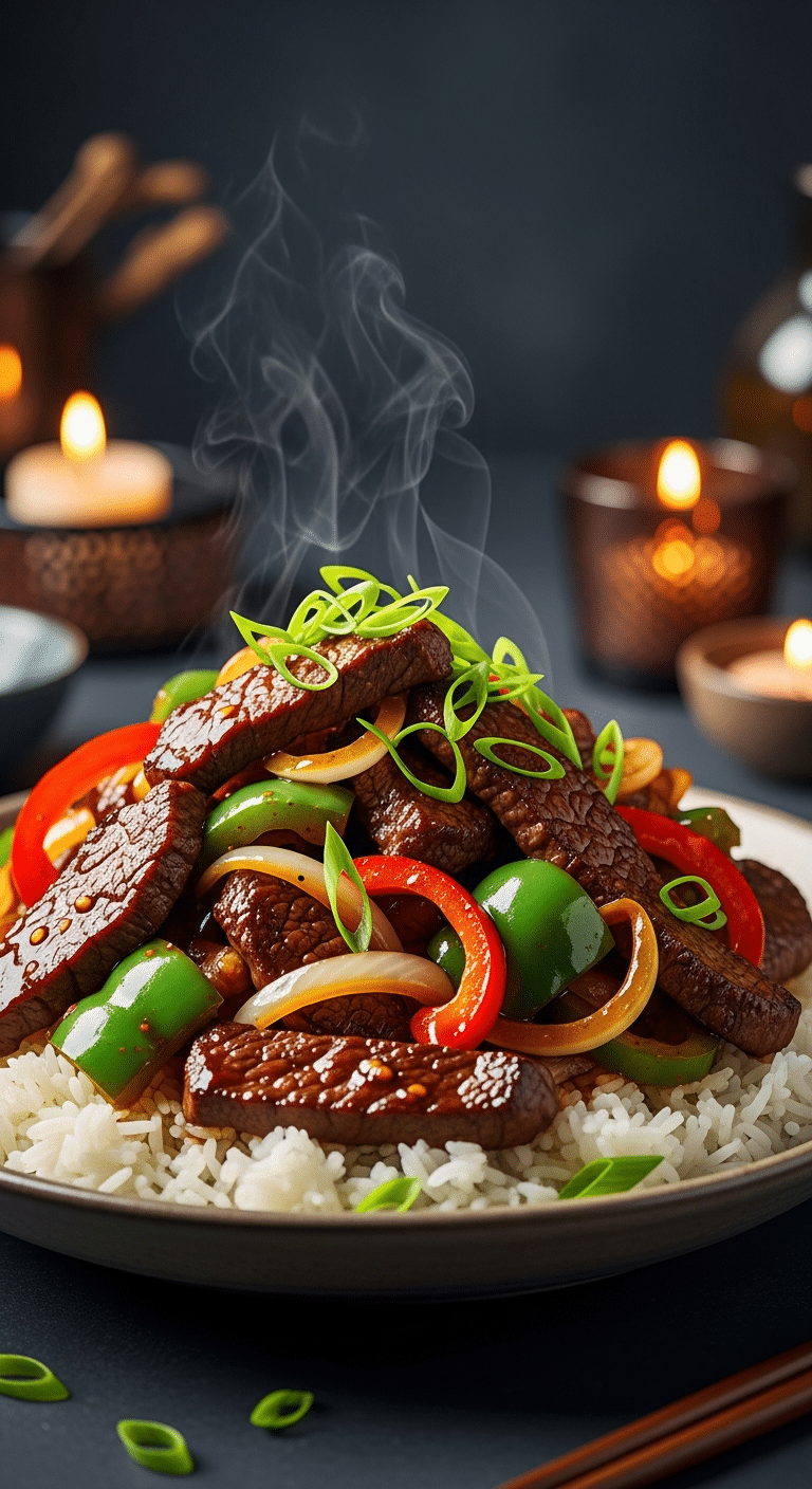 A beautiful, rustic bowl of homemade, "better-than-takeout" Classic Chinese Pepper Steak, with tender, velvety beef, crisp-tender peppers, and a glossy, dark brown sauce over rice.