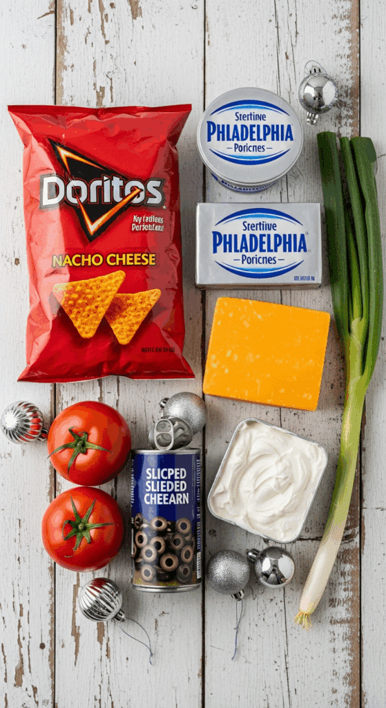 The simple, from-scratch ingredients for the classic and impressive Holiday "Zesty Dorito Explosion" Dip.