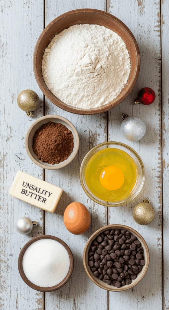The simple, from-scratch ingredients for the classic and impressive Holiday "Grandma's" Fudgy Brownies.