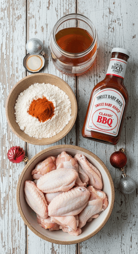 The simple, from-scratch ingredients for the classic and impressive Holiday Crispy Baked Honey BBQ Wings.