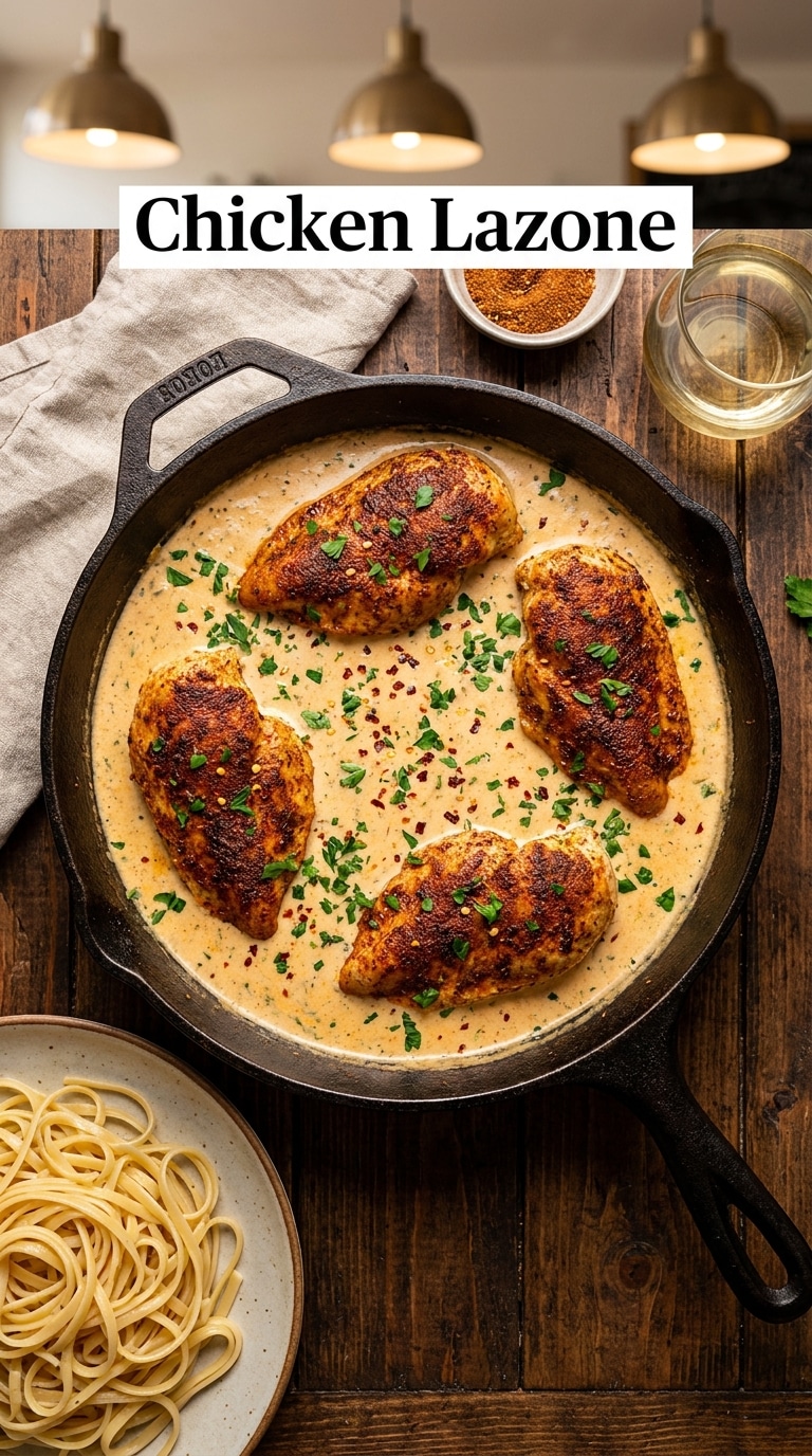 Pan-seared Cajun chicken breasts in a rich, bubbling cream sauce inside a cast-iron skillet.