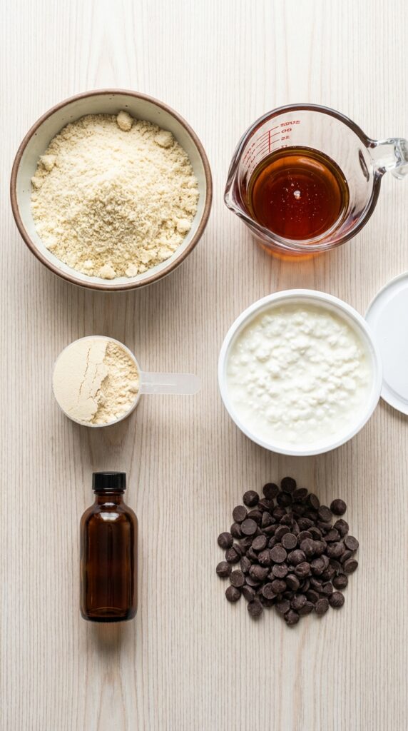 A close-up of a spoon lifting a thick scoop of chocolate chip cookie dough from a jar.
