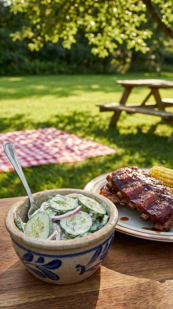 Places the salad in its traditional role: a cooling side dish for heavy BBQ meats.