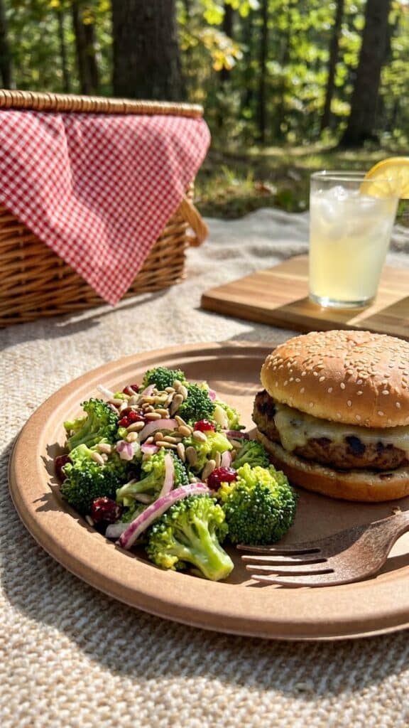 A context shot placing the dish in its natural habitat: a summer BBQ or picnic.
