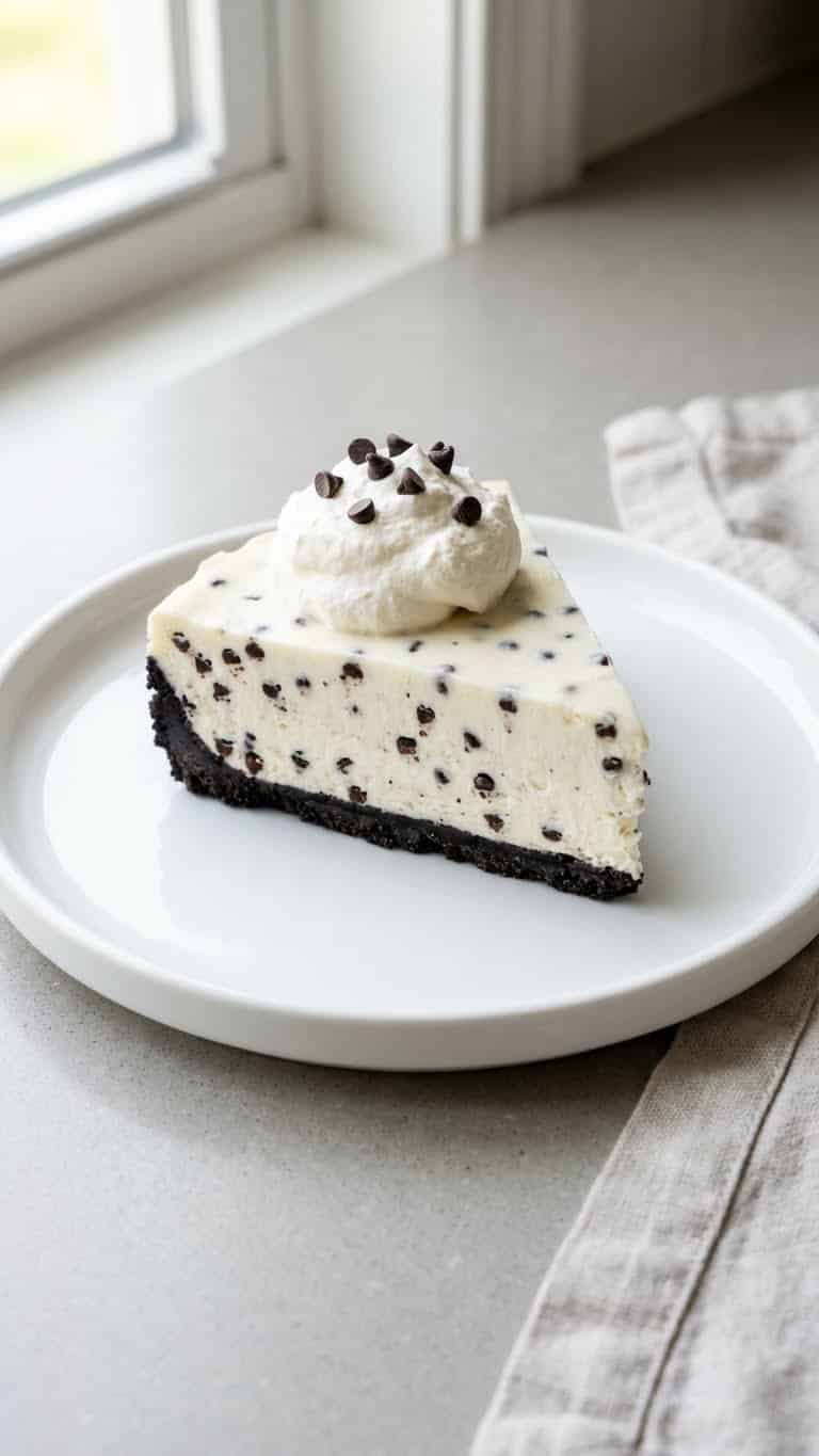 Slice of fluffy peanut butter pie loaded with crushed Butterfinger bars.