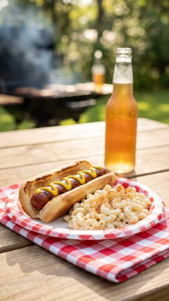 A context shot showing the salad in its natural environment—next to grilled meats.