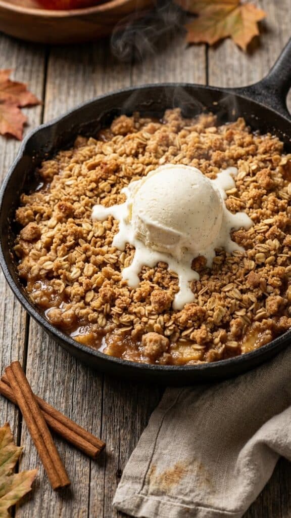 That perfect bite. 🥄✨ Warm, spiced apples + crunchy crumble + cold ice cream = the math of happiness. Tag someone who needs this bowl right now! #CozyVibes #FoodPorn #AppleCrisp #Yum