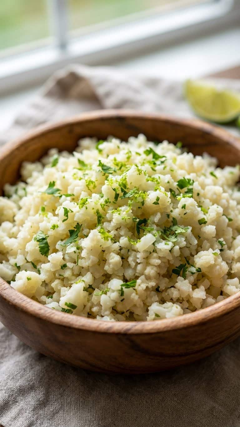 A clean shot that makes the cauliflower look as appetizing and fluffy as real rice.