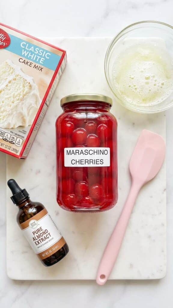 Ingredients for Reese's ice cream cake including peanut butter, cream cheese, and candy.