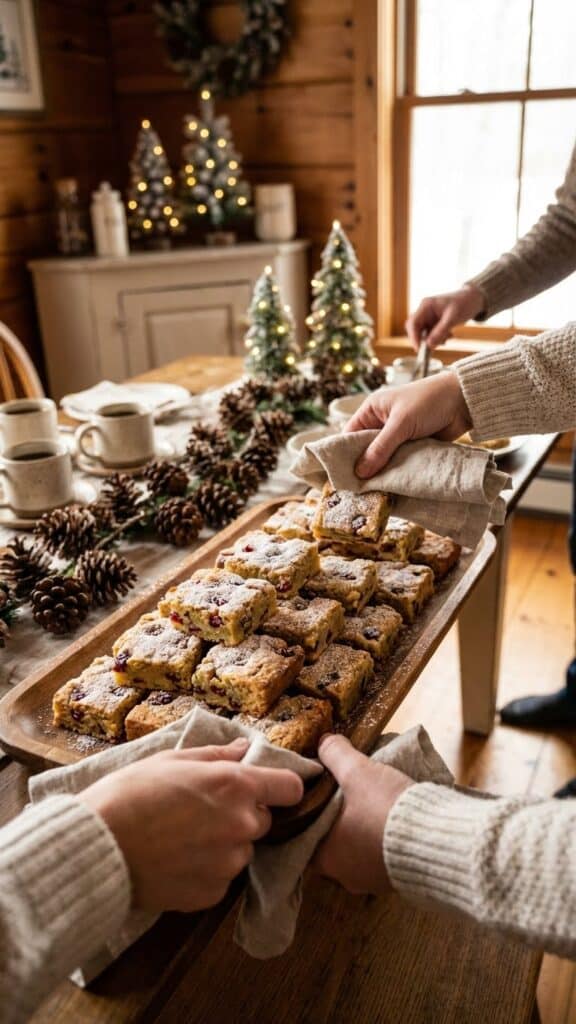 A platter of pecan cheesecake squares served at a buffet.
