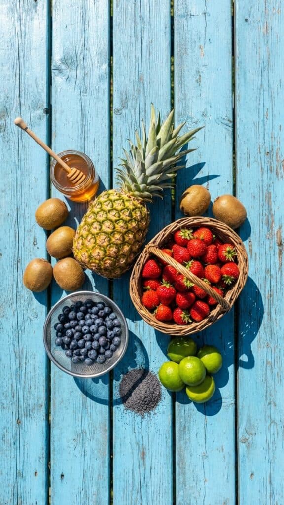 A cheerful arrangement of the raw produce, signaling health and natural sweetness.