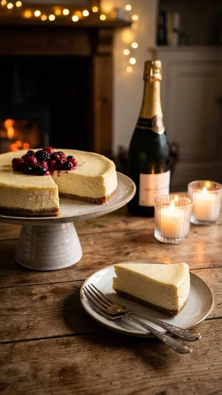 A slice of cheesecake with a red velvet brownie bottom and pink strawberry top.