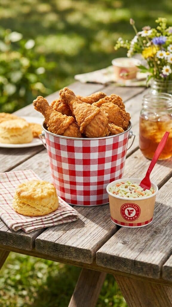 Places the dish in its most iconic context—as a side to fried chicken.