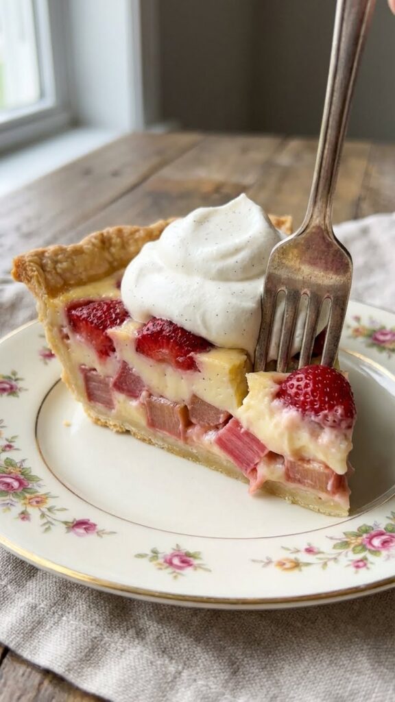 A close-up focusing on the unique "custard" texture of the interior, distinguishing it from a standard fruit pie.