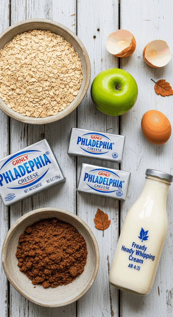 The simple, from-scratch ingredients for the classic and impressive Holiday Apple Crisp Cheesecake.